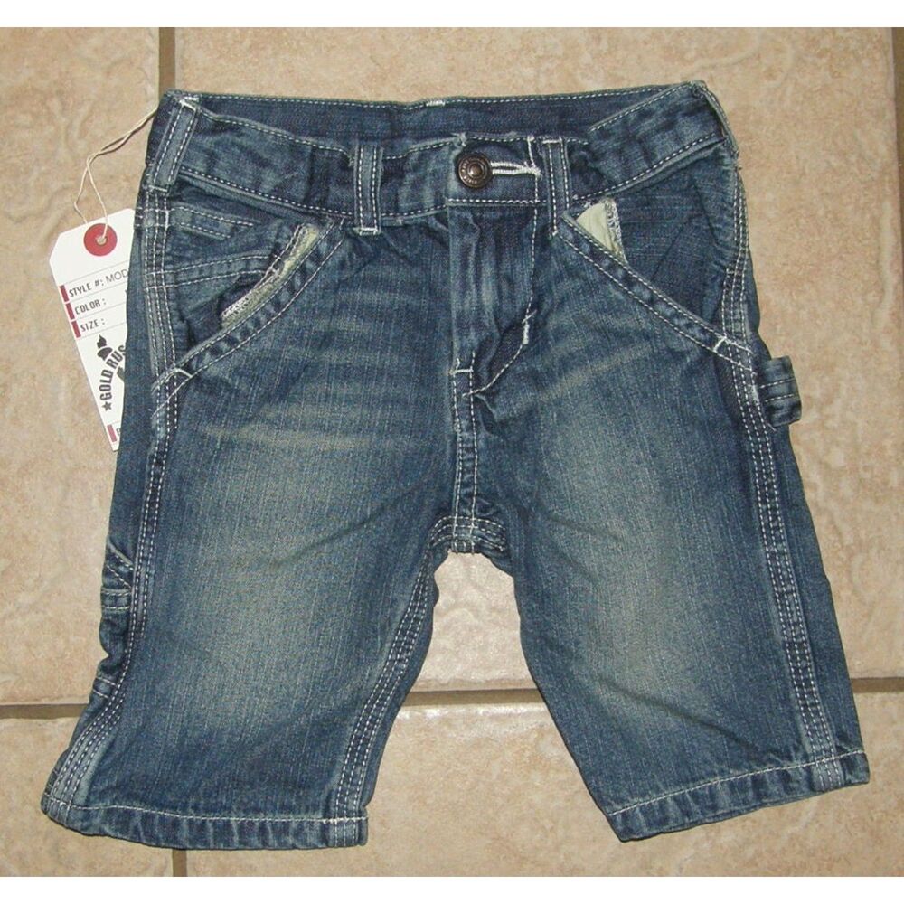 NEW Boys Sz 4 Adjustable Waist Carpenter Style Denim Blue Jean Shorts GOLD RUSH